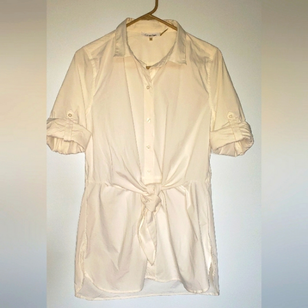 Calvin Klein | Cream Button-Up Blouse With Front Tie Detail